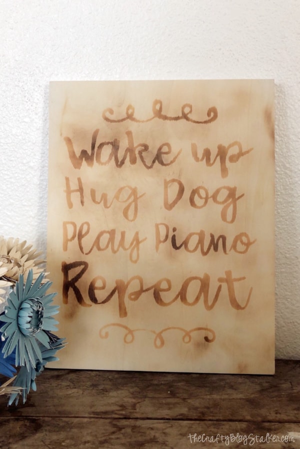 image of finished wood burned sign made with scorch marker