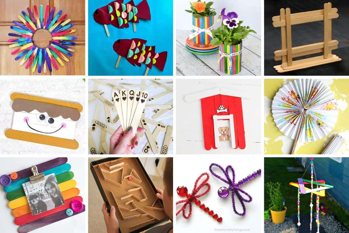 Header collage with 12 popsicle crafts.