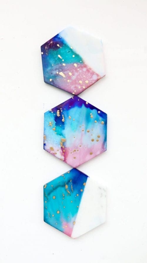 Easy-to-Make DIY Coasters featured by top US craft blog, The Crafty Blog Stalker: image of Galaxy block coasters