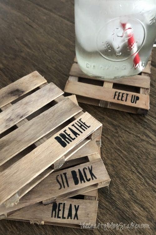 How to Make Mini Pallet Coasters with Popsicle Sticks, a tutorial featured by top US craft blog, The Crafty Blog Stalker.