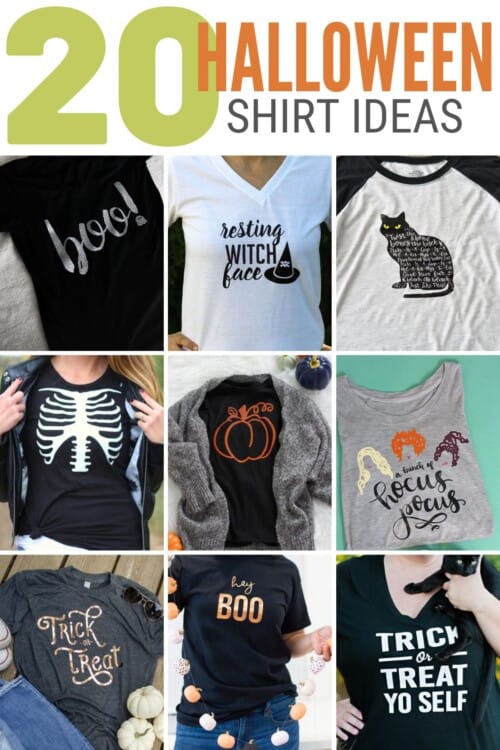 title image for 20 DIY Halloween Shirt Ideas made with Heat Transfer Vinyl