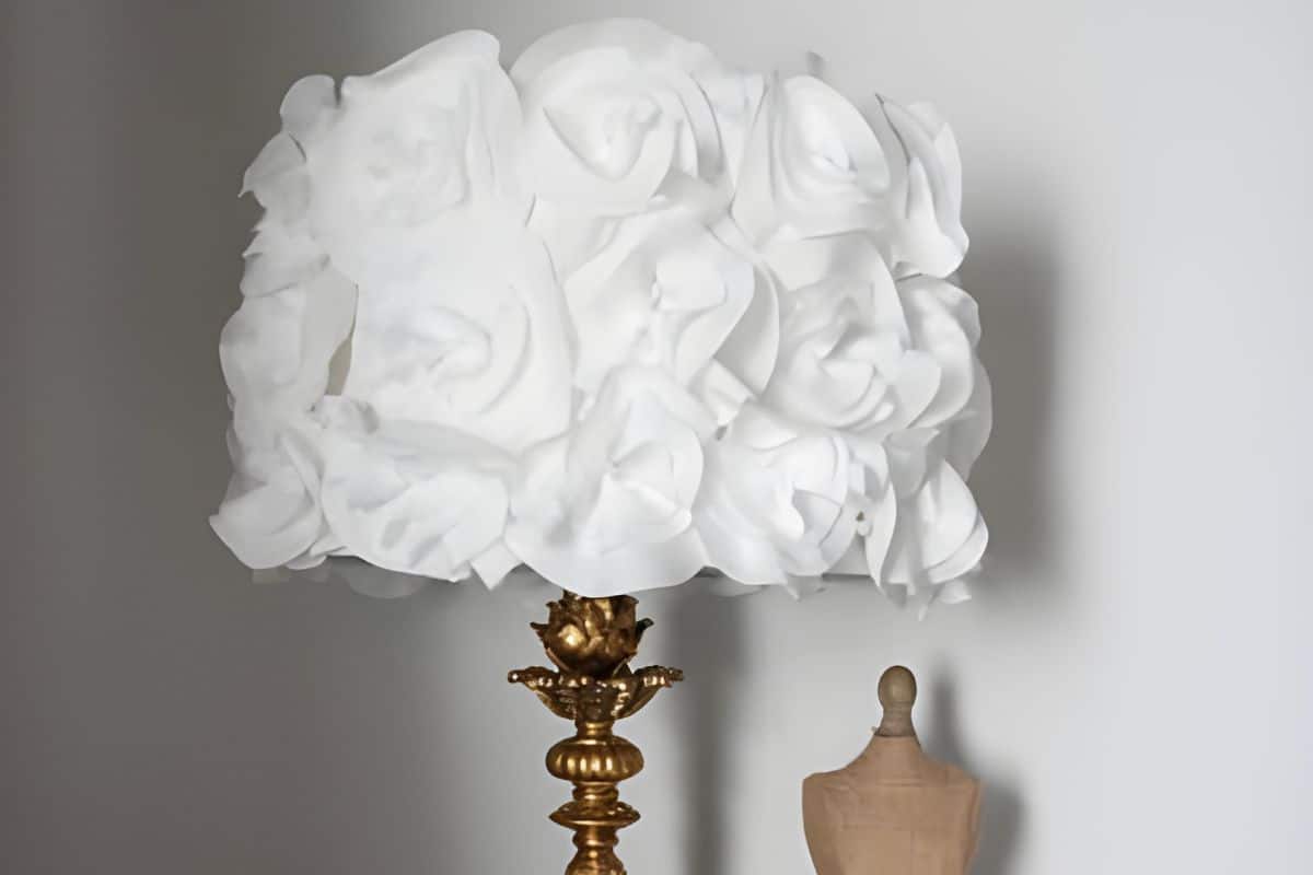 White floral handmade lampshade.