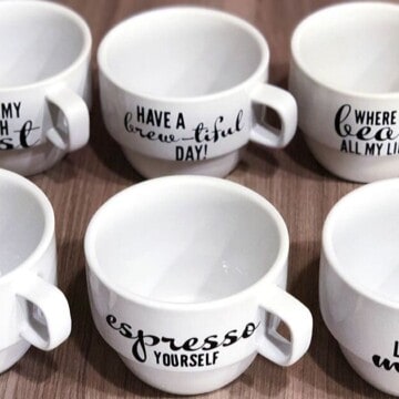 How to Make DIY Vinyl Stackable Coffee Mugs, a tutorial featured by top US craft blog, The Crafty Blog Stalker.