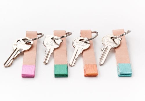 color blocked leather keychain.