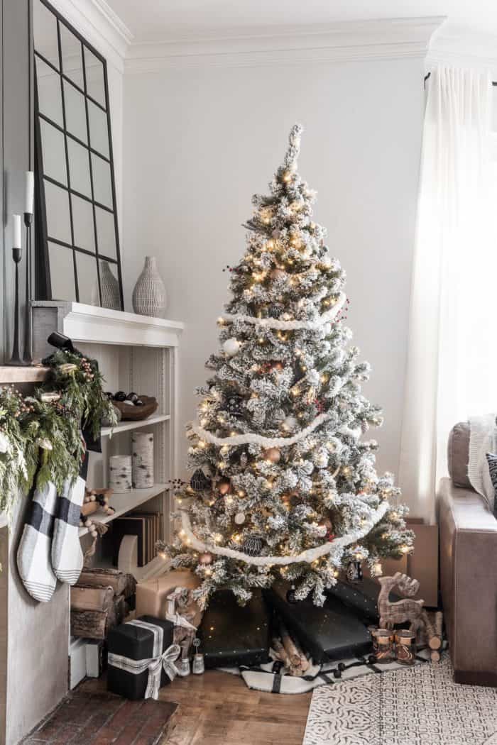Black, white, copper, and natural Christmas Ornaments. 