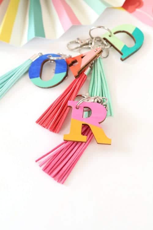 wood monogram keychains.