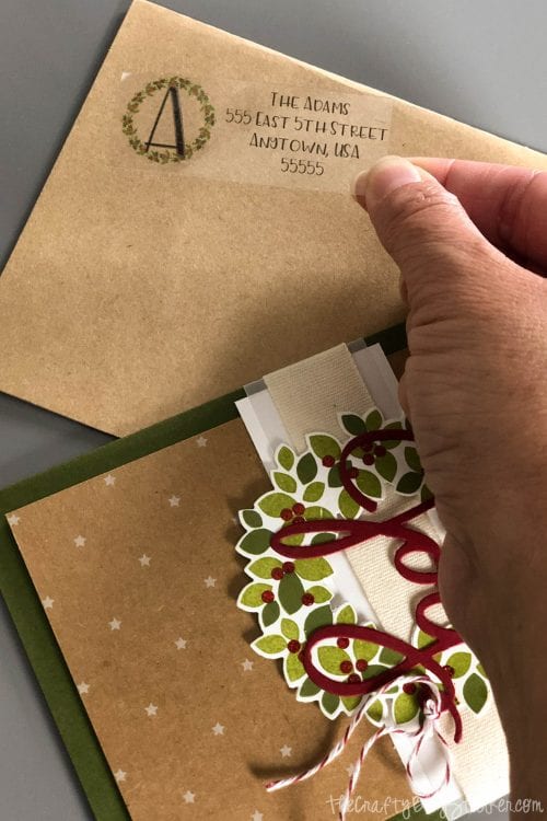 applying a return address to the corner of an envelope