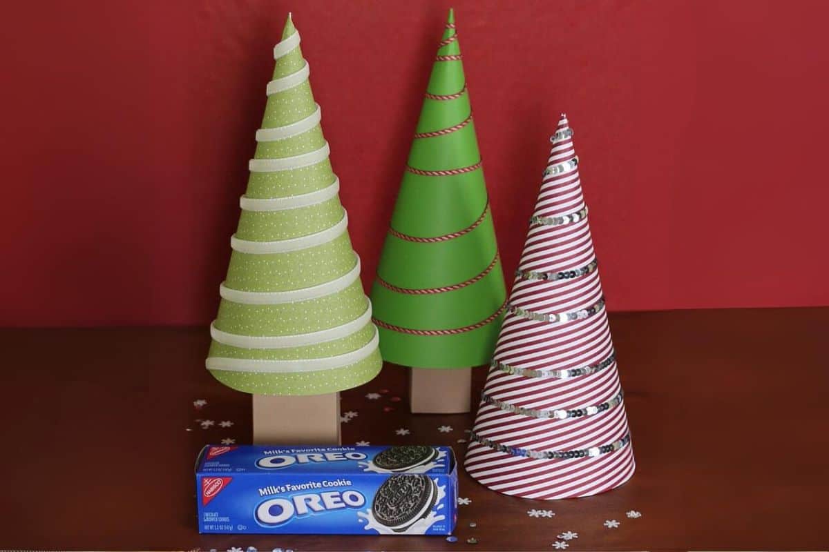 Oreo Cookie box wrapped to look like a Christmas Tree.