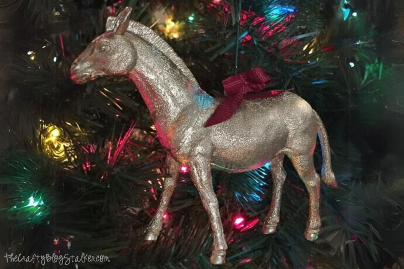 DIY Donkey gold painted Christmas ornament.