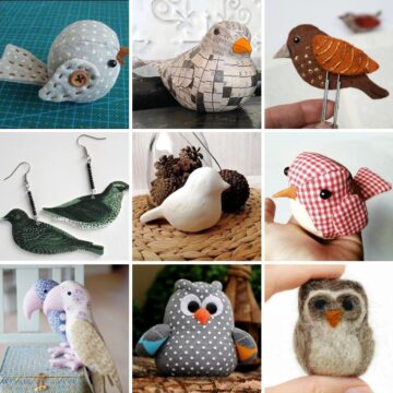 Collage image with 9 DIY Bird Crafts.