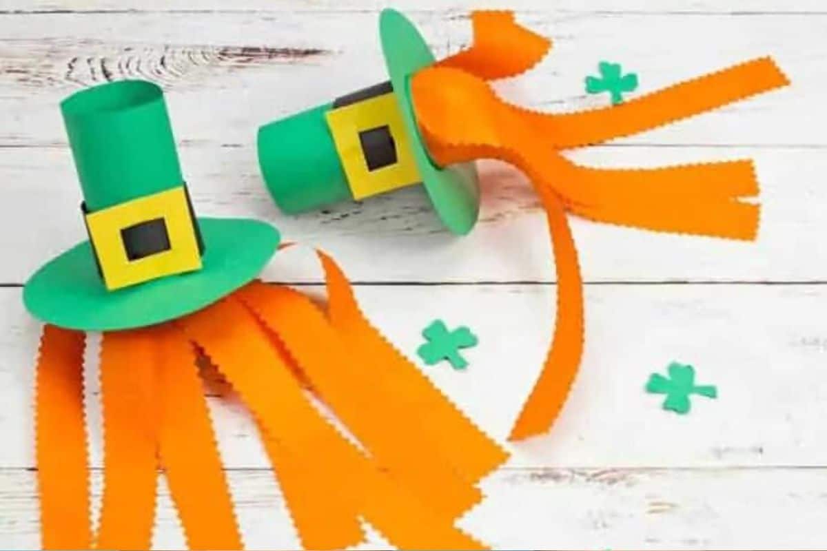 20 Lucky St. Patrick's Day Crafts for Kids featured by top US craft blog, The Crafty Blog Stalker:  Leprechaun Hat Blowers
