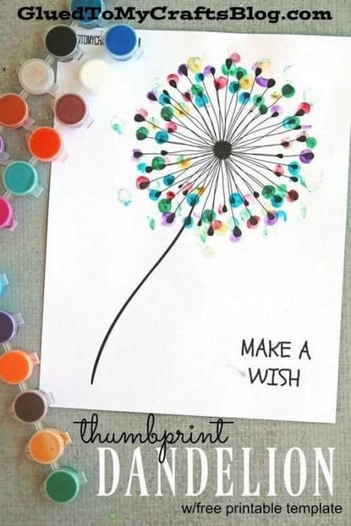 30 Fun Spring Break Crafts you can Make with Children featured by top US craft blog, The Crafty Blog Stalker: Thumbprint Dandelion