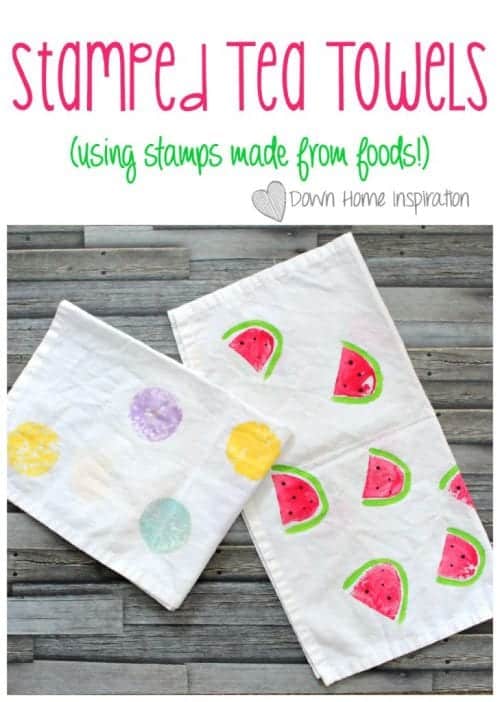 30 Fun Spring Break Crafts you can Make with Children featured by top US craft blog, The Crafty Blog Stalker: Stamped Tea Towels