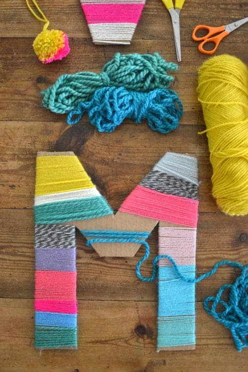 30 Fun Spring Break Crafts you can Make with Children featured by top US craft blog, The Crafty Blog Stalker: Yarn Wrapped Cardboard Letters