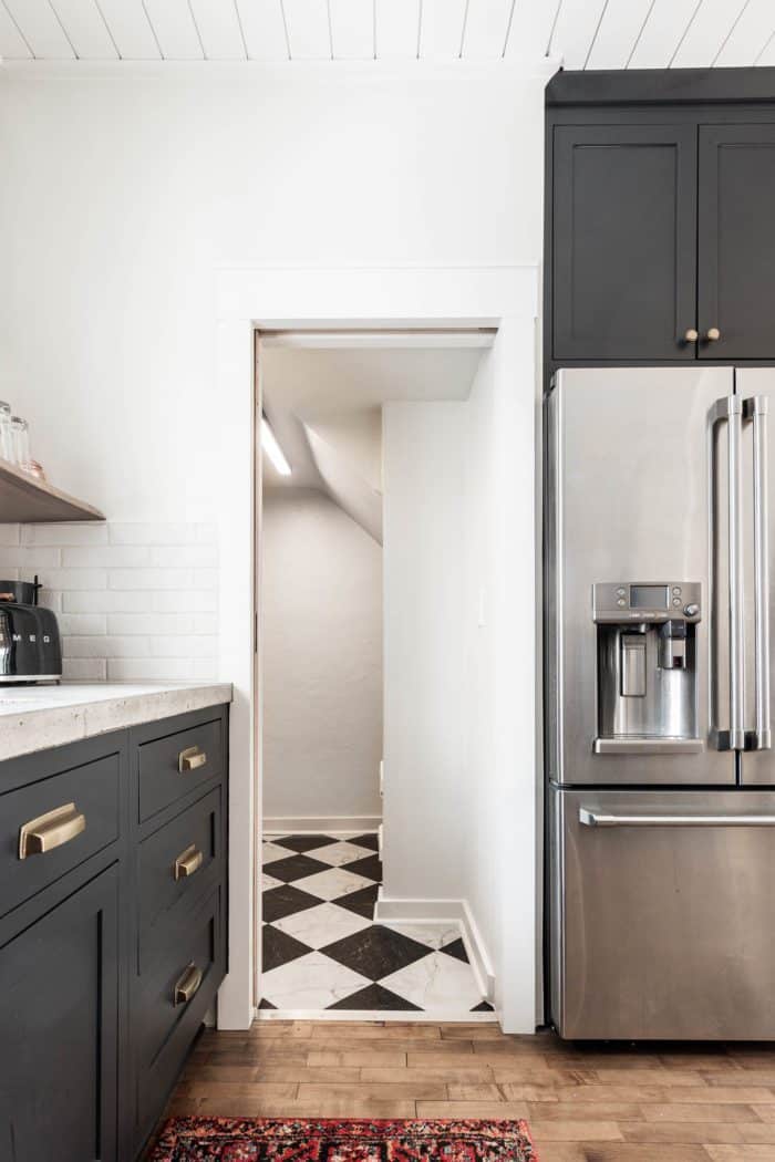 Walkin Pantry. Marble Look Vinyl Flooring. 