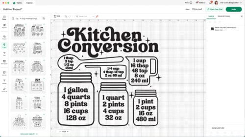 DIY Cooking Measurement Conversion Chart Cricut