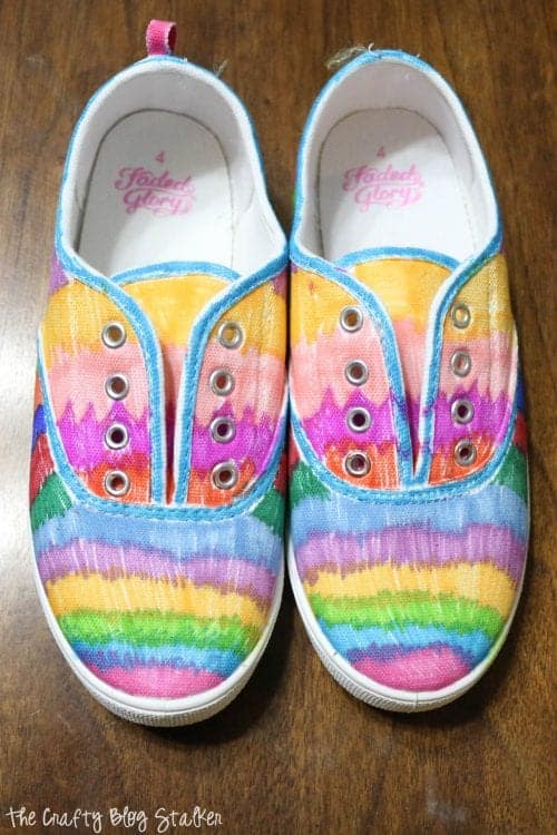 shoes colored in a rainbow design