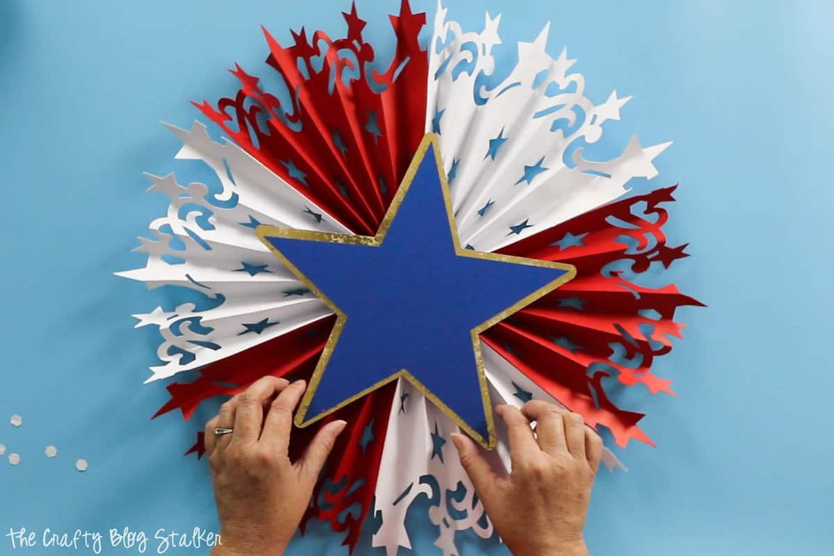 centering the star for the Large DIY Patriotic Paper Rosette 