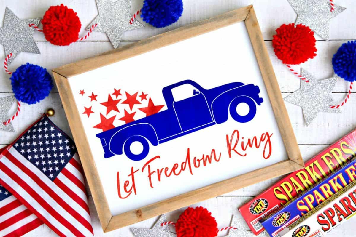 4th of July printable in a frame: old truck - let freedom ring.