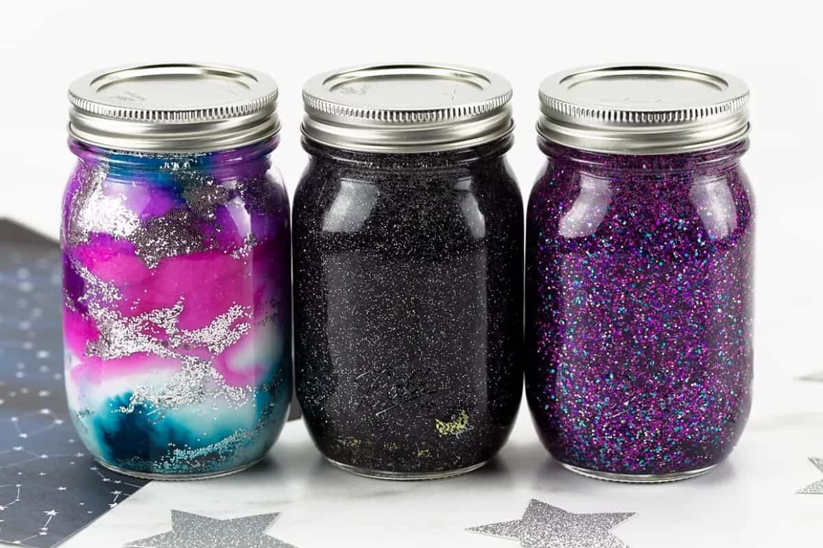 Three Glitter Galaxy Jars.