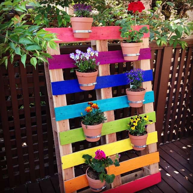 image of Upcycled Rainbow Pallet FlowerGarden Planter