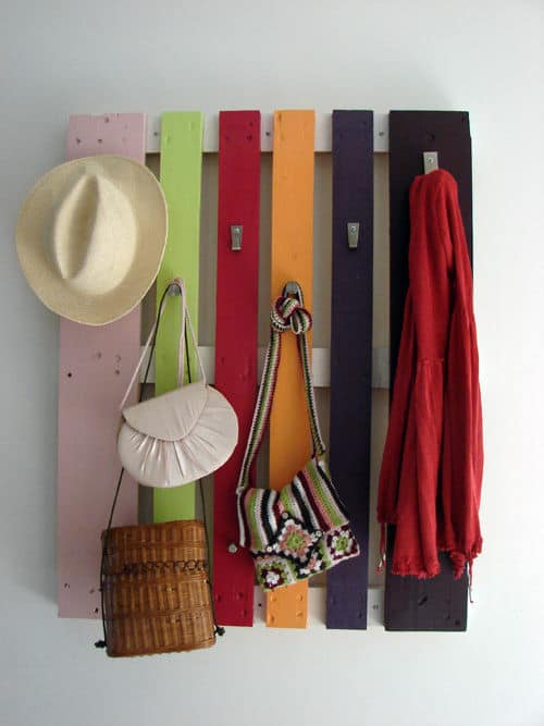 image of Colorful DIY Coat Rack from a Wood Pallet