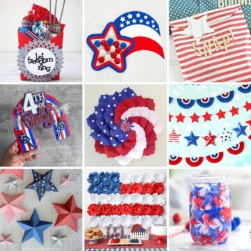 Collage with 9 patriotic paper crafts.