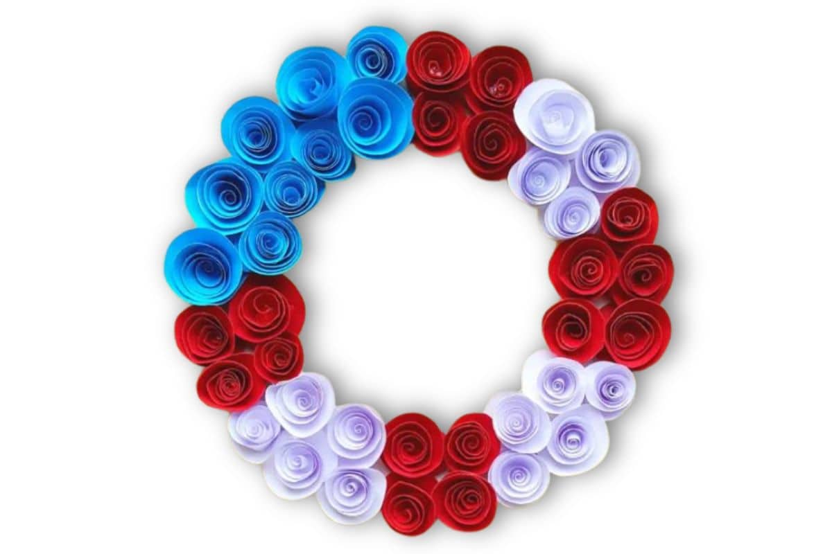 Red, White, and Blue Paper Flower Wreath.