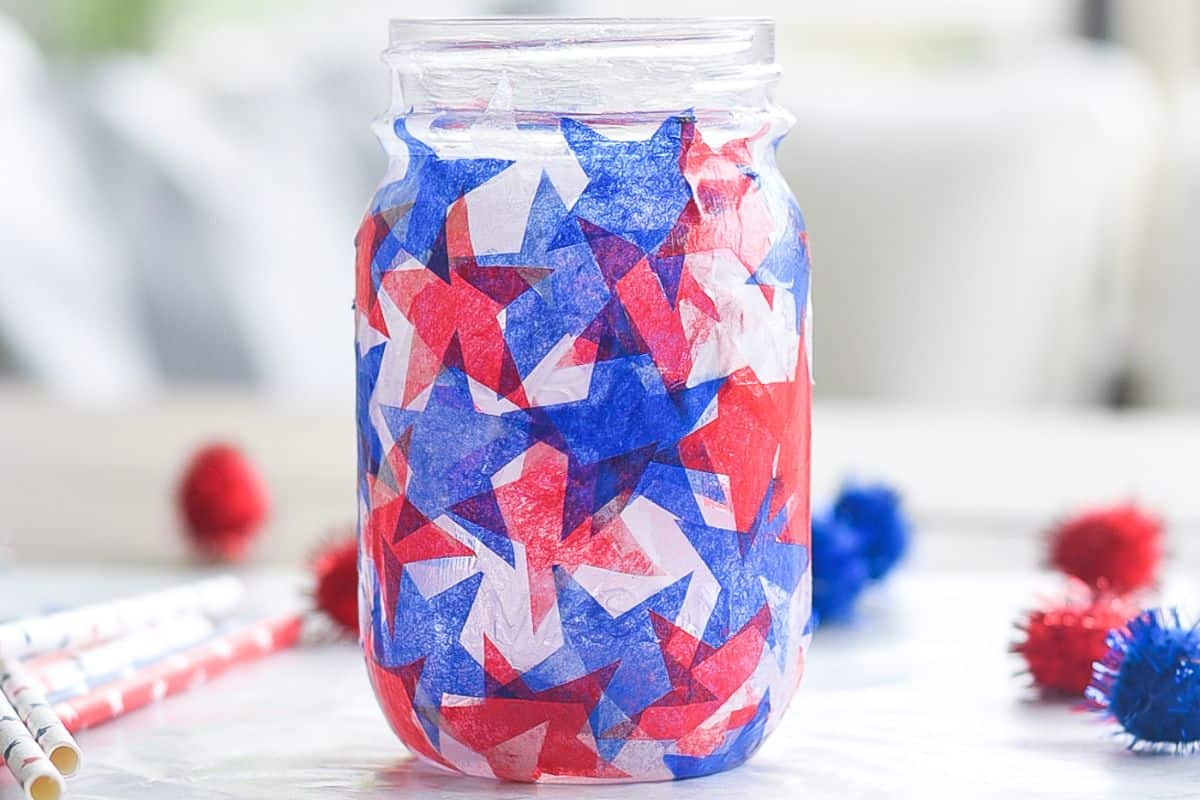 Tissue Paper Stained Glass Mason Jar.