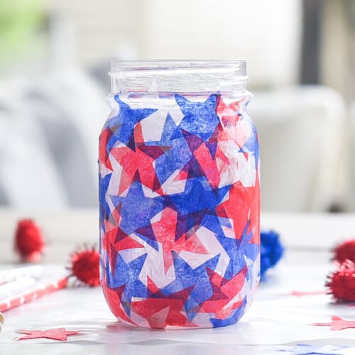 tissue paper stained glass mason jars red white blue patriotic