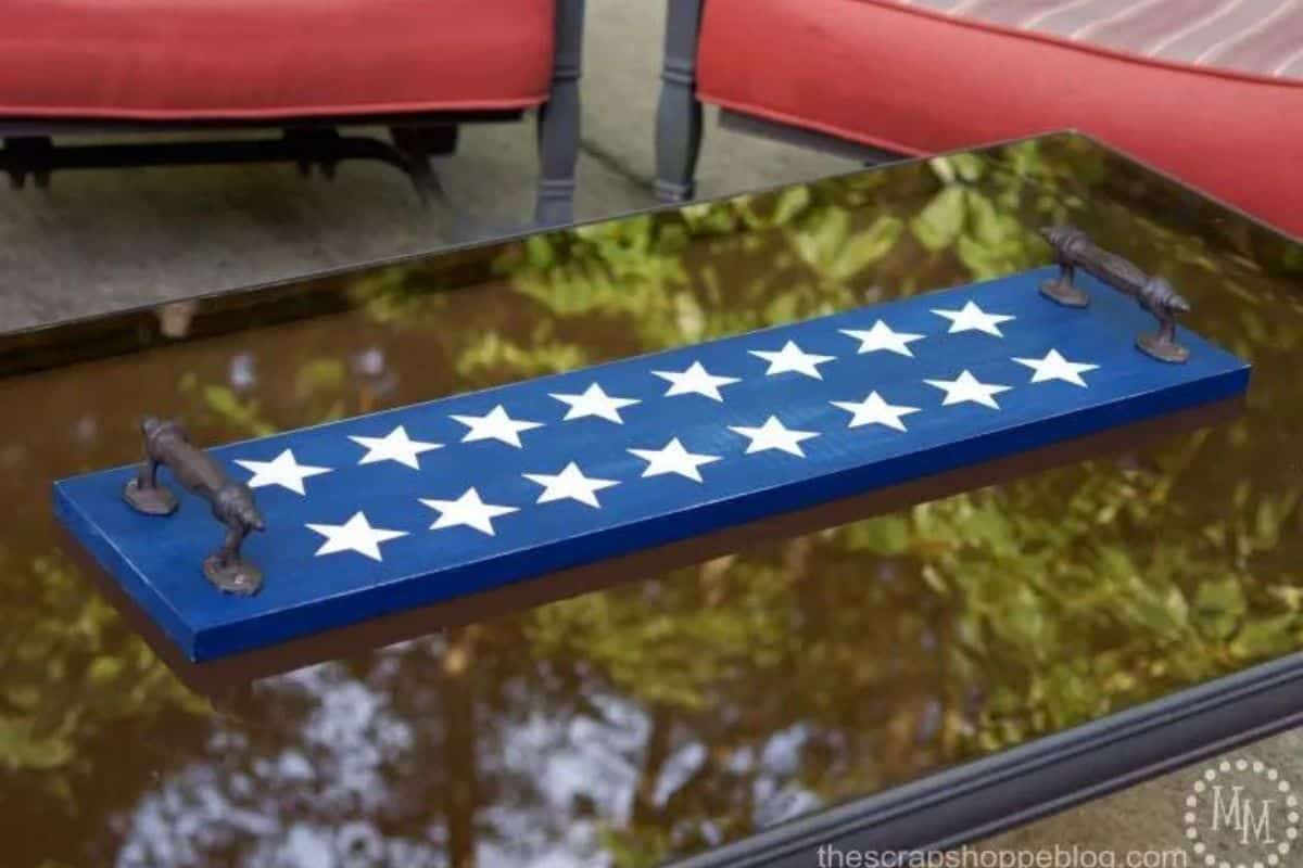 Blue serving tray with white stars.