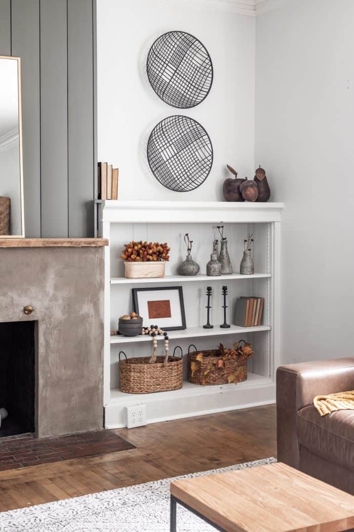 Styled Shelves in living room with Fall Decor!