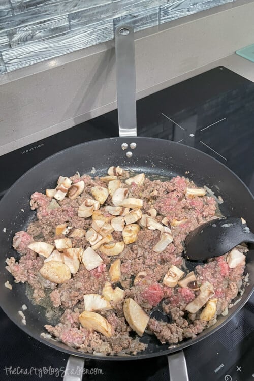 mushrooms added to the ground beef mixture