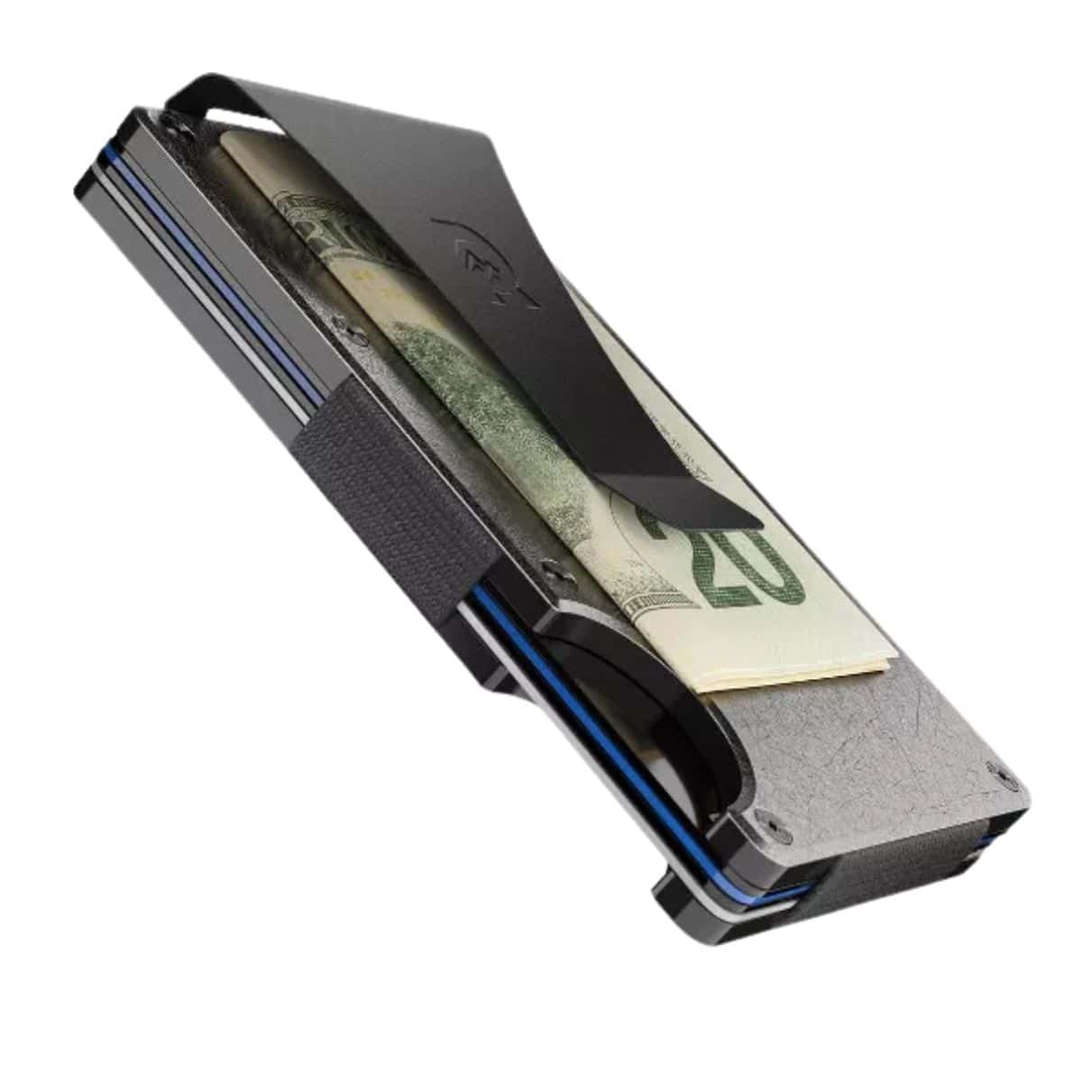 Sleek black Ridge slim wallet with money clip holding folded cash, designed with minimalist style and durable materials for compact everyday carry.