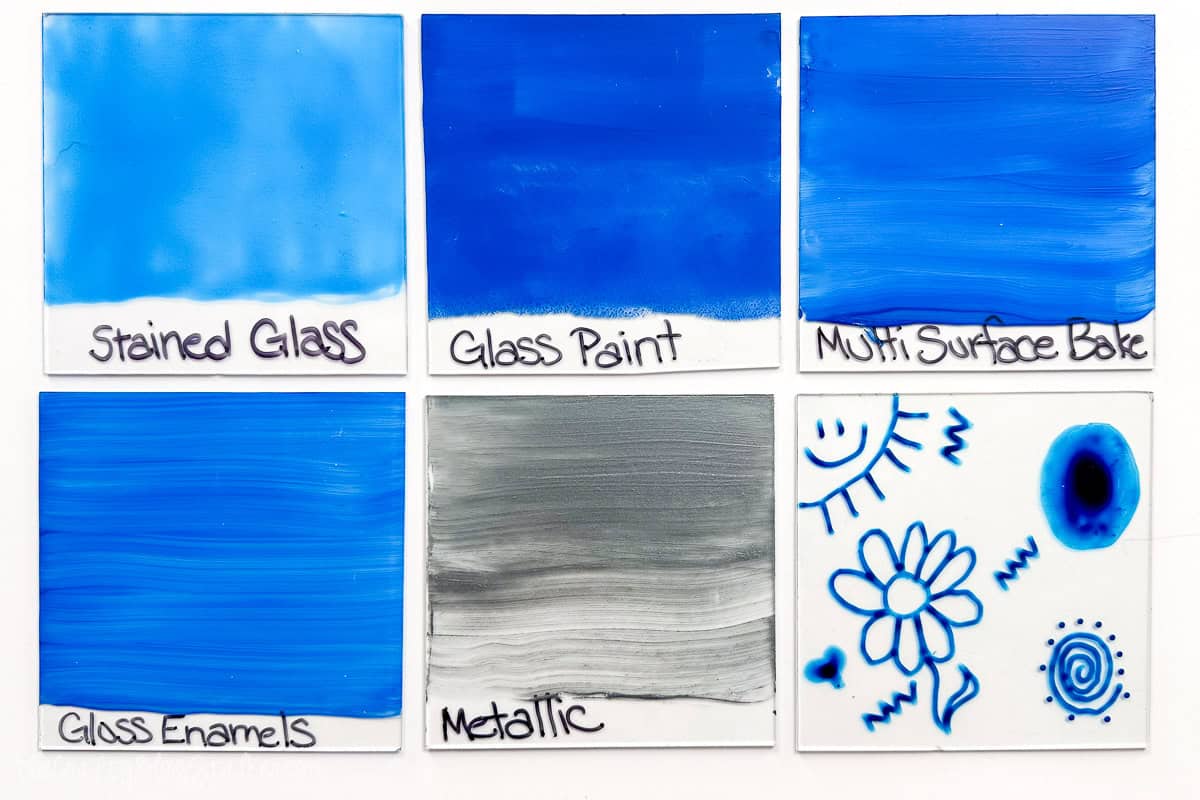 Different paints painted on a pane of glass.