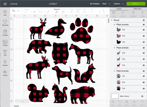 screen shot of plaid animals uploaded to Cricut Design Space