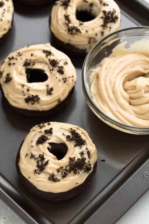 Baked Chocolate Donuts with Peanut Butter Frosting 