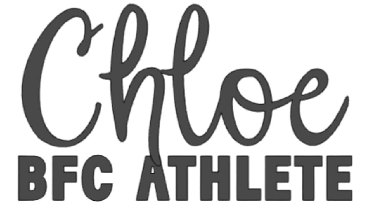 Cricut font example showing “Chloe” in a modern cursive script and “BFC ATHLETE” in bold, uppercase block letters.