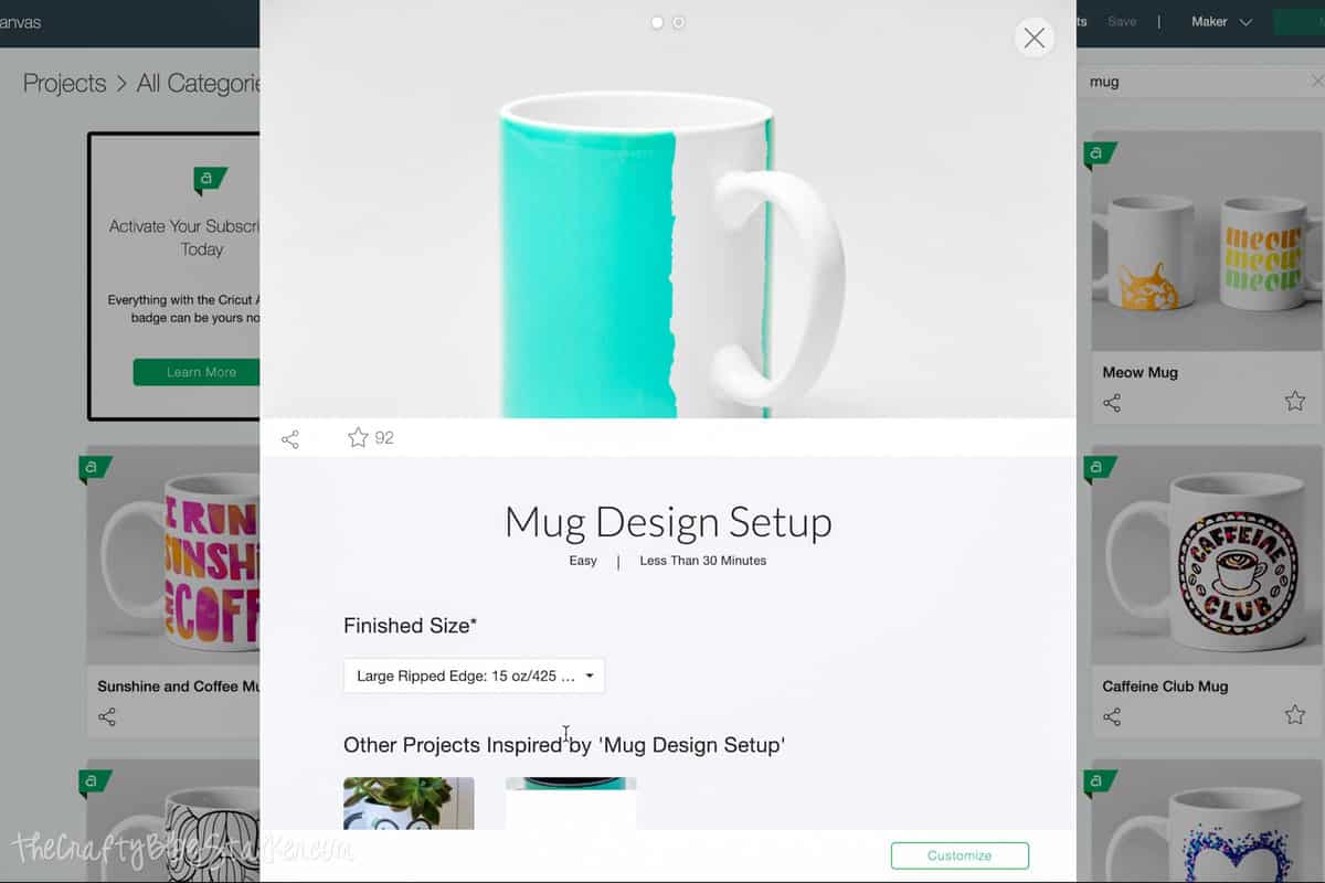 mug design setup in Cricut Design Space