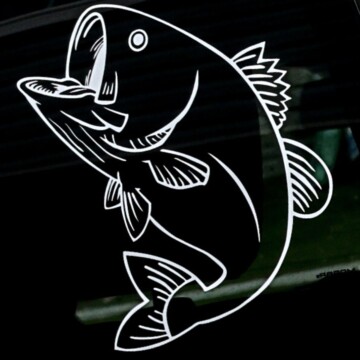 A close up a large mouth bass window decal made with a Cricut.