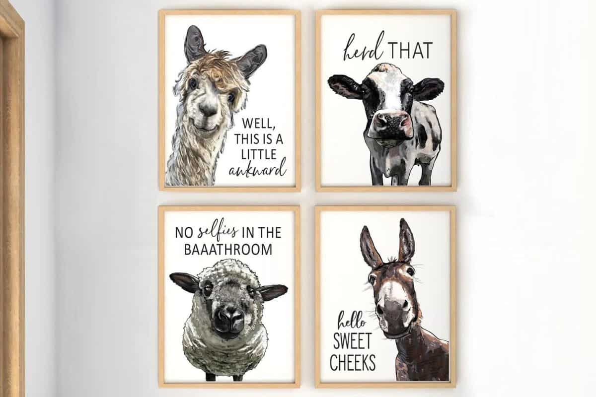 Set of 4 funny bathroom signs.