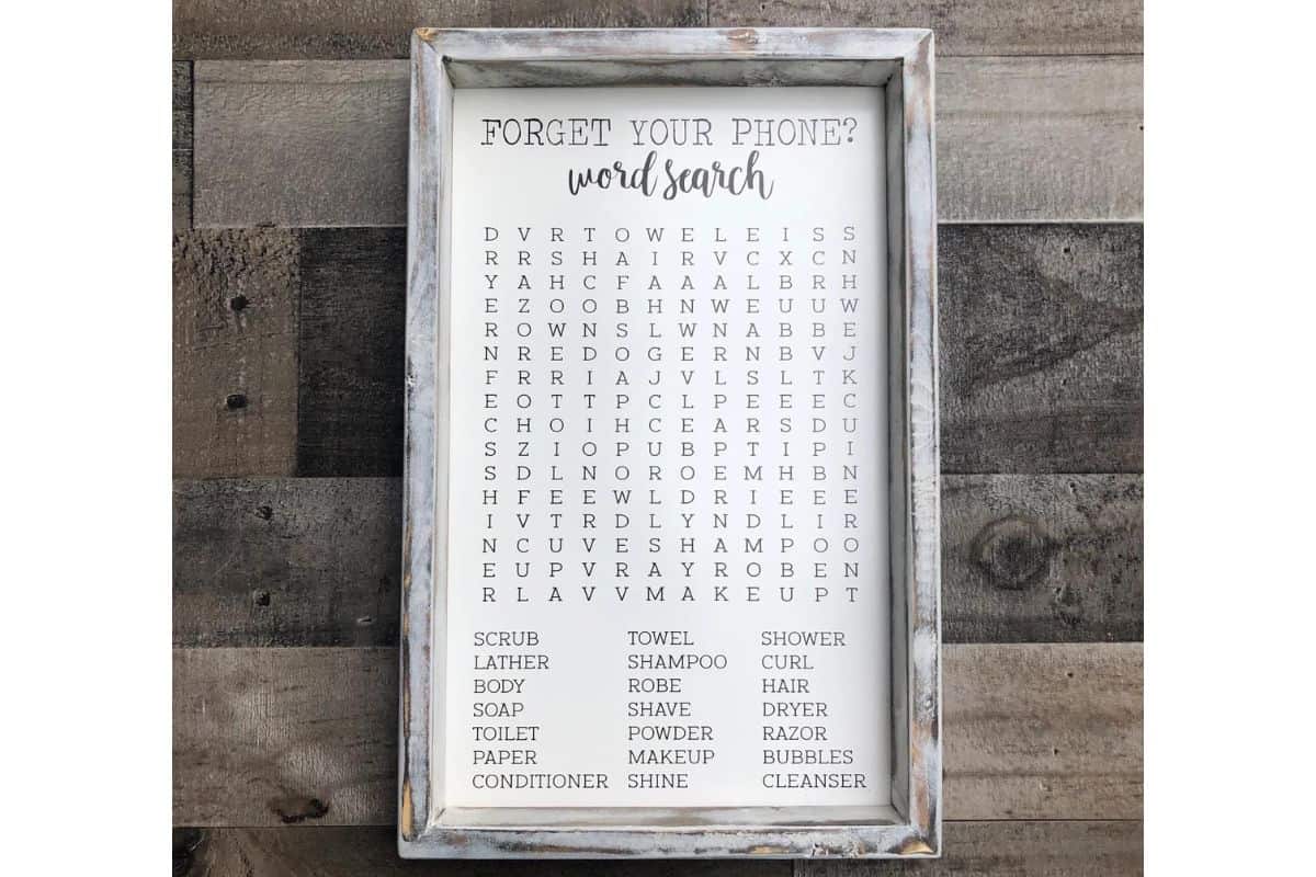 A sign that reads - forget your phone wordsearch.