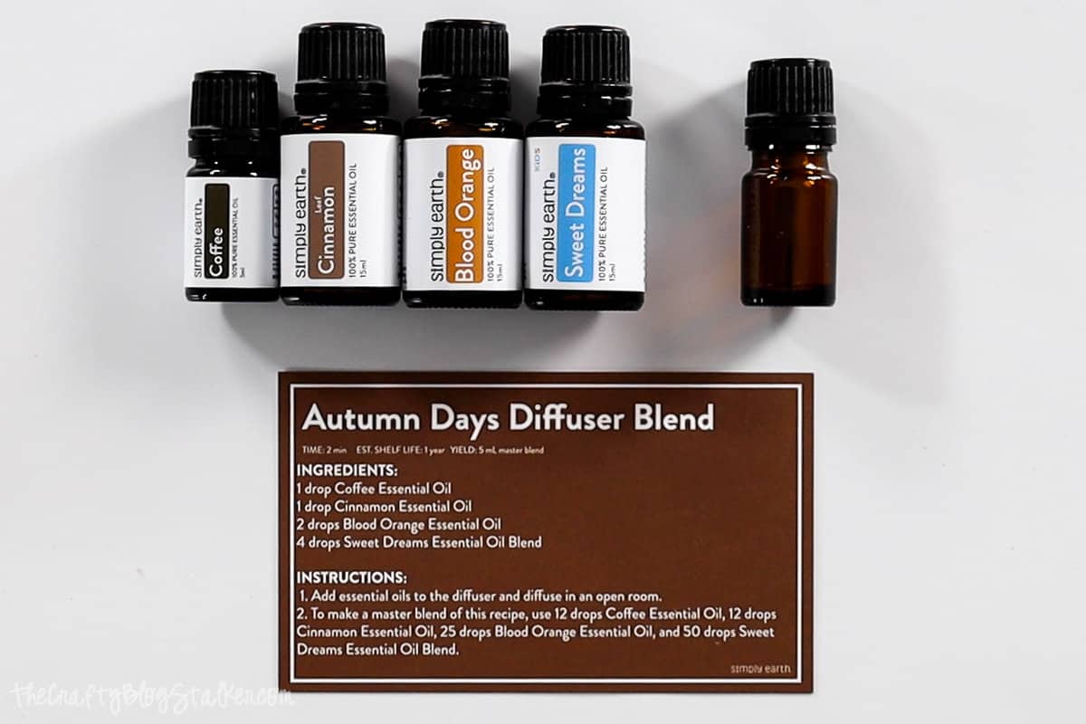autumn days diffuser blend recipe card with essential oils