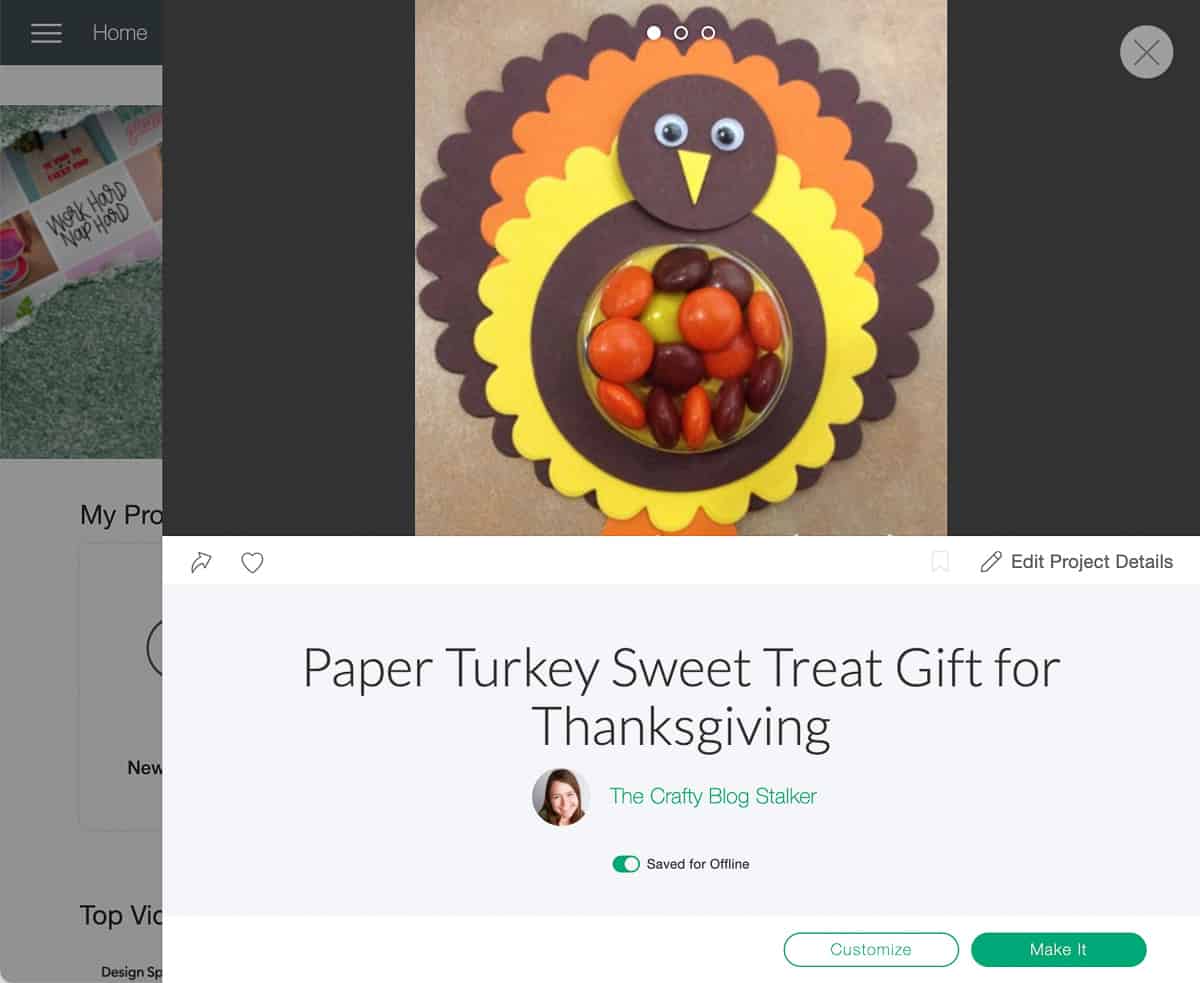 Screenshot of the Paper Turkey project on Cricut Design Space.