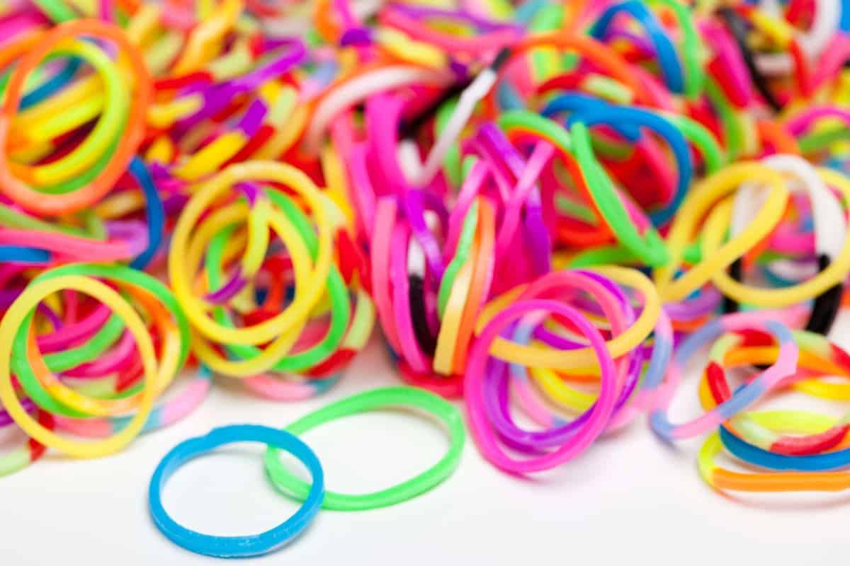 A pile of colorful loom bands.
