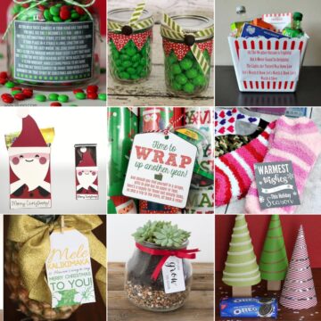 Collage image with 9 DIY Christmas Neighbor Gifts.