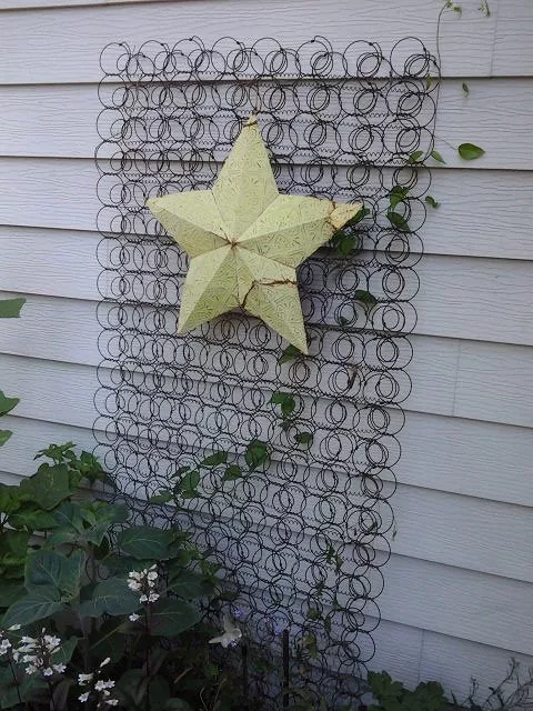 Garden trellis made with old mattress springs.