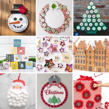 Collage image with 9 DIY Christmas Advent Calendars.