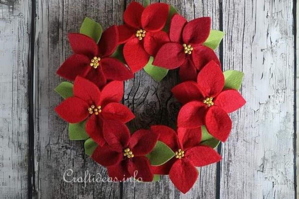 Felt Poinsettia Christmas Wreath.