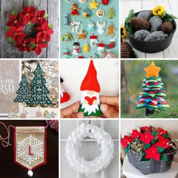 Collage with 9 felt Christmas crafts.